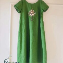 Váy linen đũi dáng suông thêu tay đóa hồng