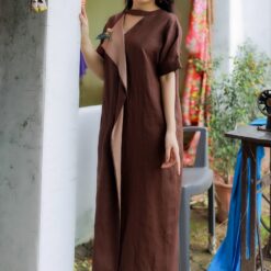 Váy hai sắc hoa tigon nâu