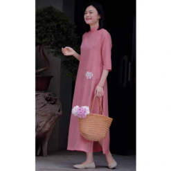 Áo dài cách tân hồng hoa