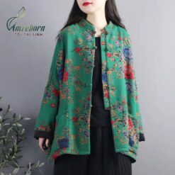 Áo chần bông vải hemp hoa mẫu đơn