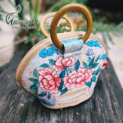 Túi hến cỏ bàng vẽ tay hoa mẫu đơn