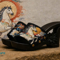 BST "Guốc mộc tái sinh nghệ thuật thêu Ngựa Tết cổ truyền"