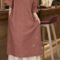 Váy áo dài linen thêu hoa dáng suông Thiện An - BST Nhật Hoa